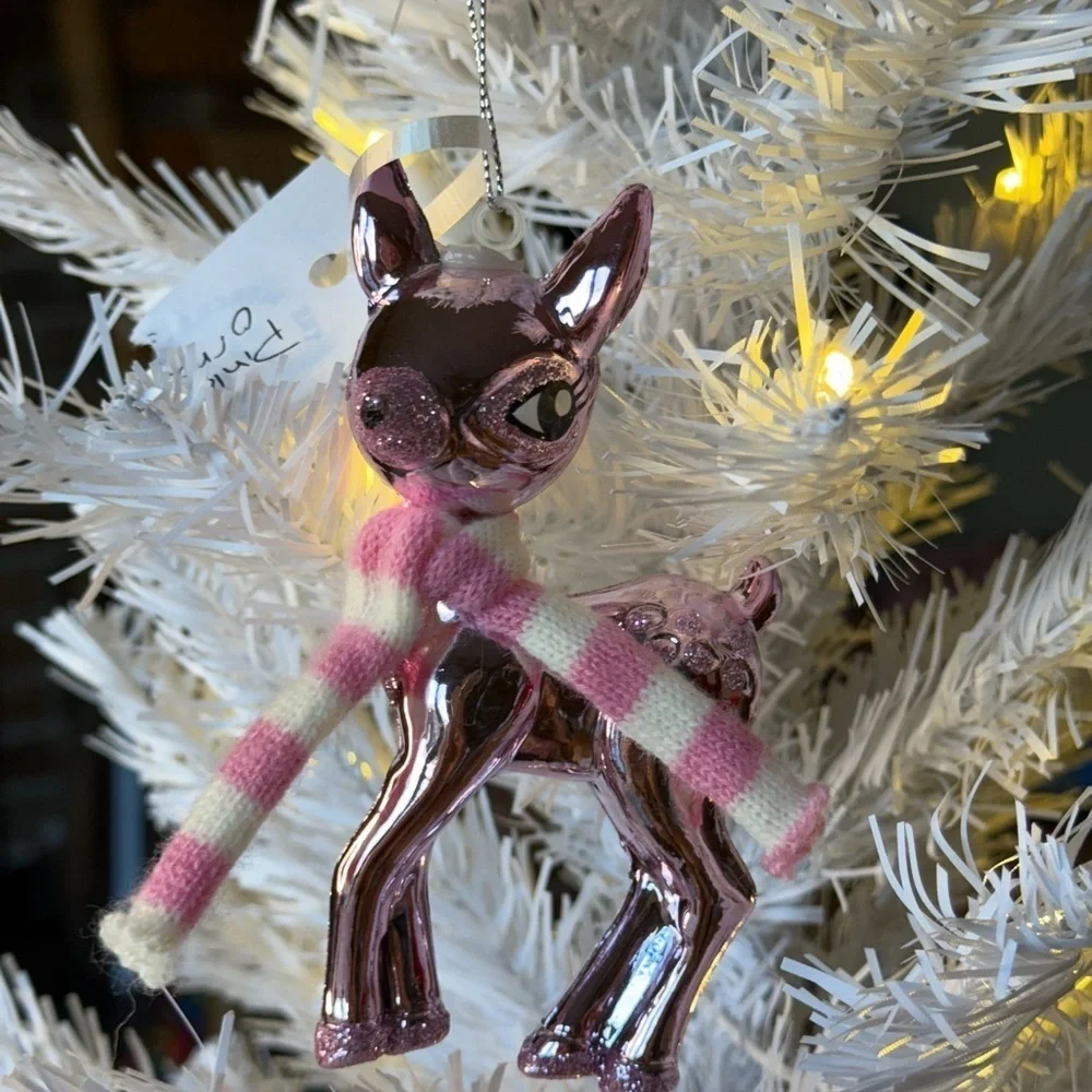 Pink Metallic Reindeer Ornament with Scarf